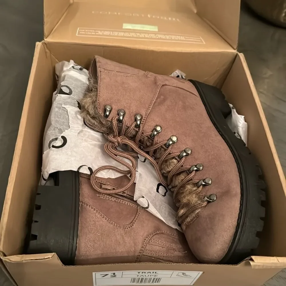 Journee Collection Womens Trail Faux Suede Lug Sole Hiking Boots